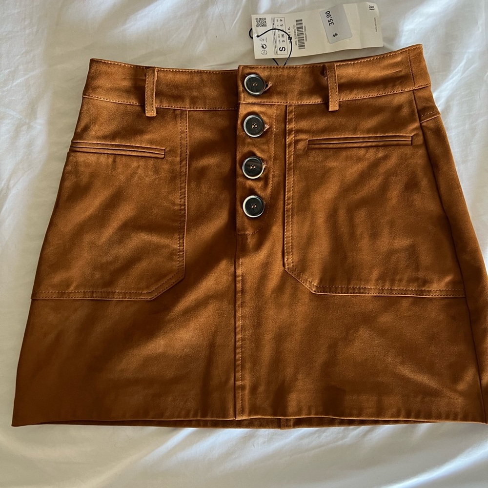 (NWT) Zara TRF Collection Suede Skirt S (Brown)